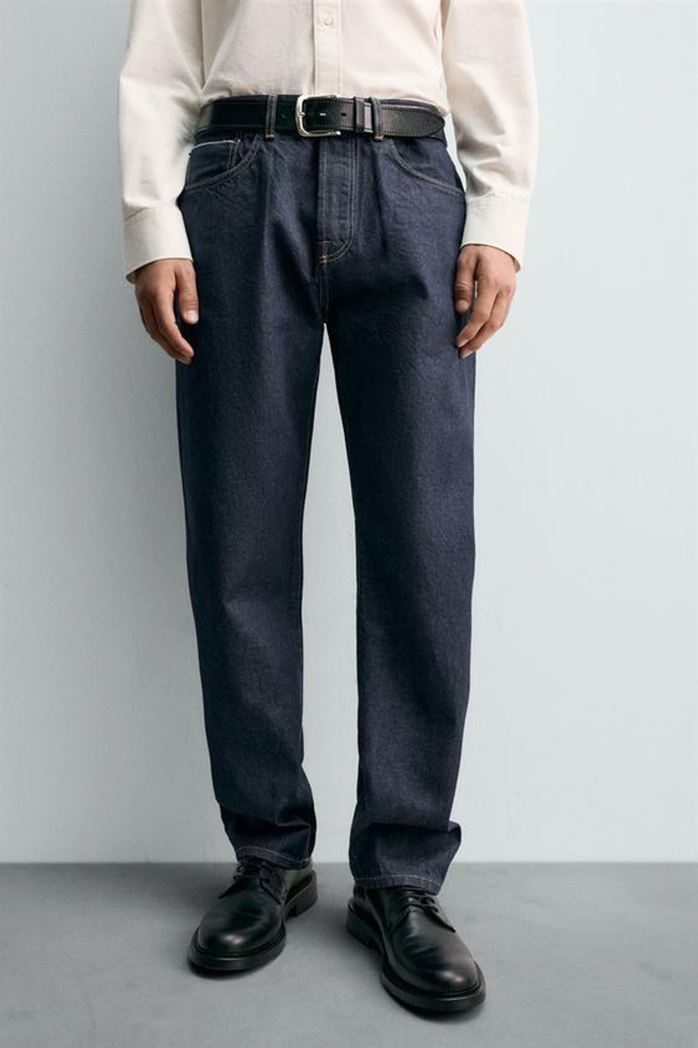 ZARA ДЖИНСЫ STRAIGHT ДЛИНОЙ ДО ЩИКОЛОТКИ SELVEDGE, СИНИЙ