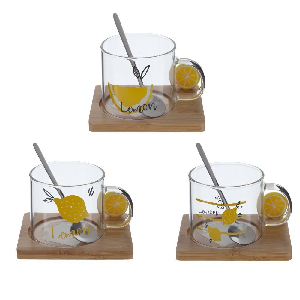 GAEM Кружка с ложкой на деревянной подставке, 300 мл, L12 W9,5 H8,5 см, 3в.