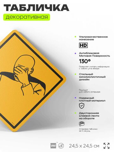 Табличка мем "Фейспалм" шуточная прикольная табличка на дверь и стену, для офиса и дома, декоративный знак, 24,5х24,5 см, пластиковая, Айдентика Технолоджи