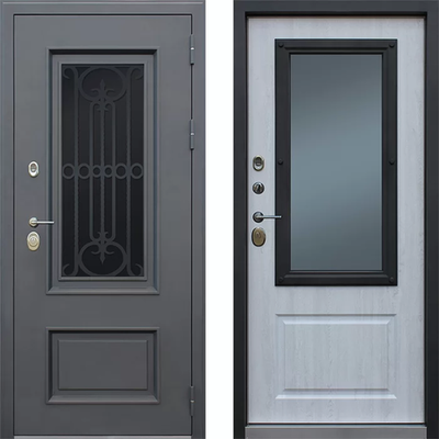 Уличная входная дверь со стеклопакетом и ковкой - 1150