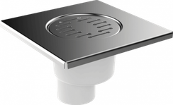 Трап вертикальный Aquant с металлической решеткой с пластиковым прямым выпуском 50мм 150*150мм 39422