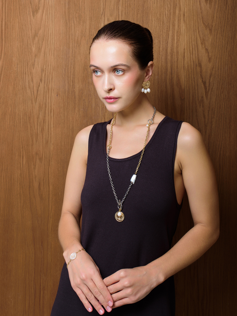 Серьги "Pearl Coin" Bicolor