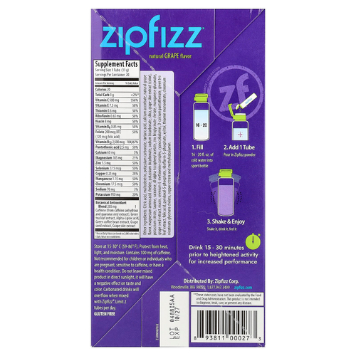 Zipfizz, Смесь для энергетических напитков, виноград, 20 тюбиков, 11 г (0,39 унции)