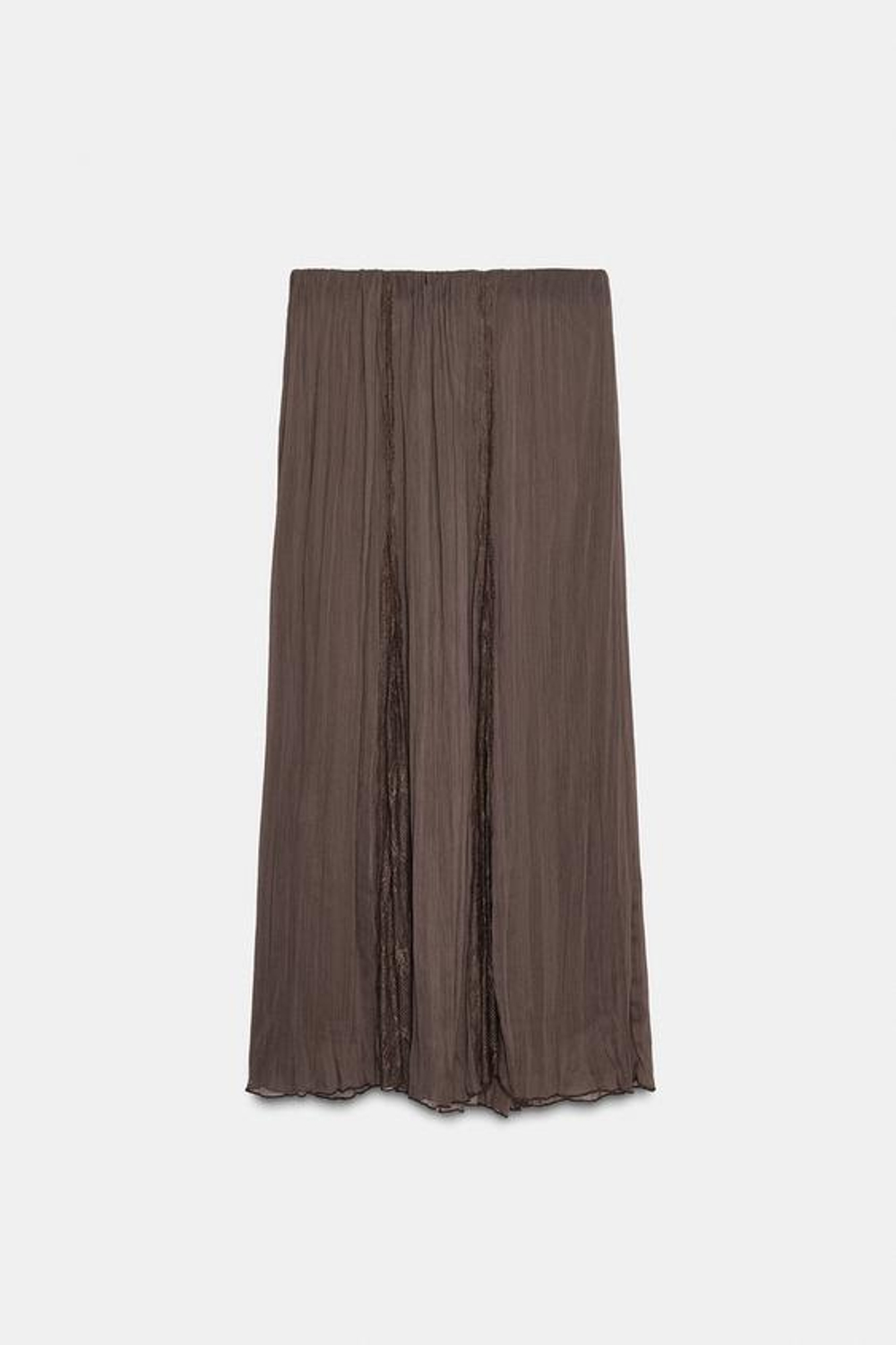 ZARA ЮБКА С КРУЖЕВНЫМИ КЛИНЬЯМИ ГОДЕ, ТЕМНО-КОРИЧНЕВЫЙ