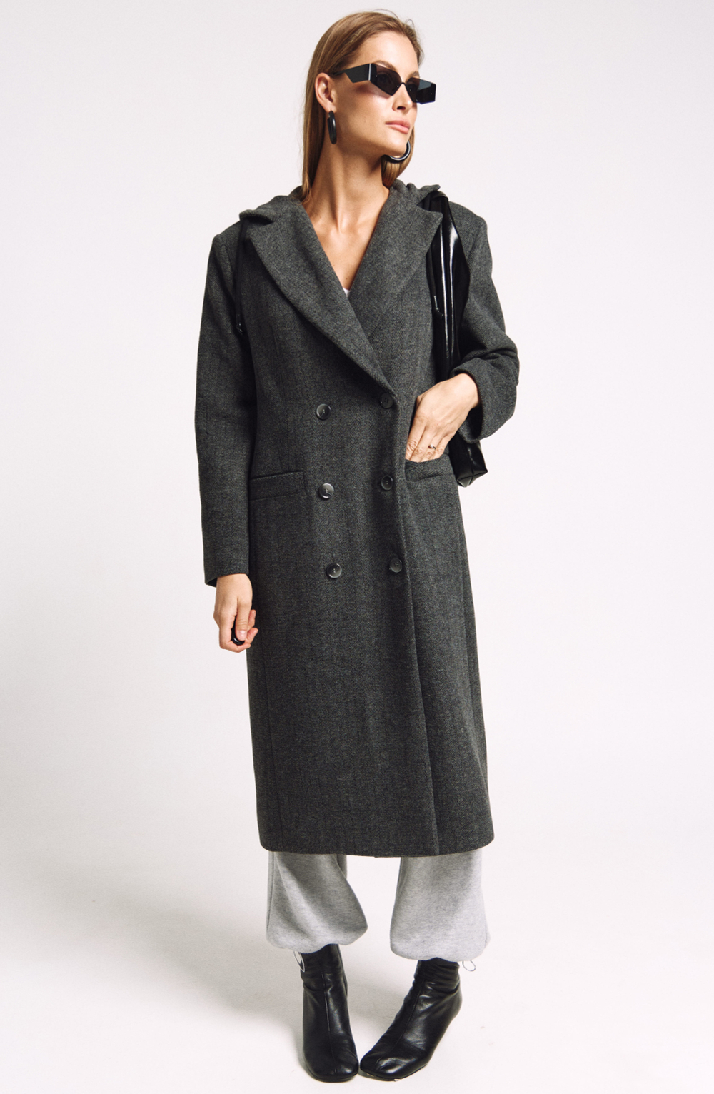 Пальто с капюшоном 1259 серый