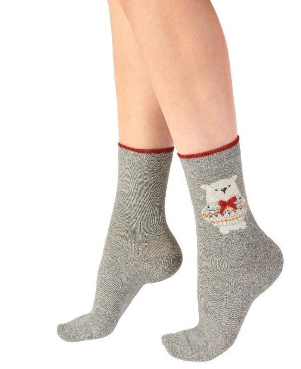 Красивые носочки с мишками (Размер: S-M-L) (Цвет: серый)