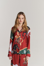 Шелковая блуза с кантом - новогодние лошади