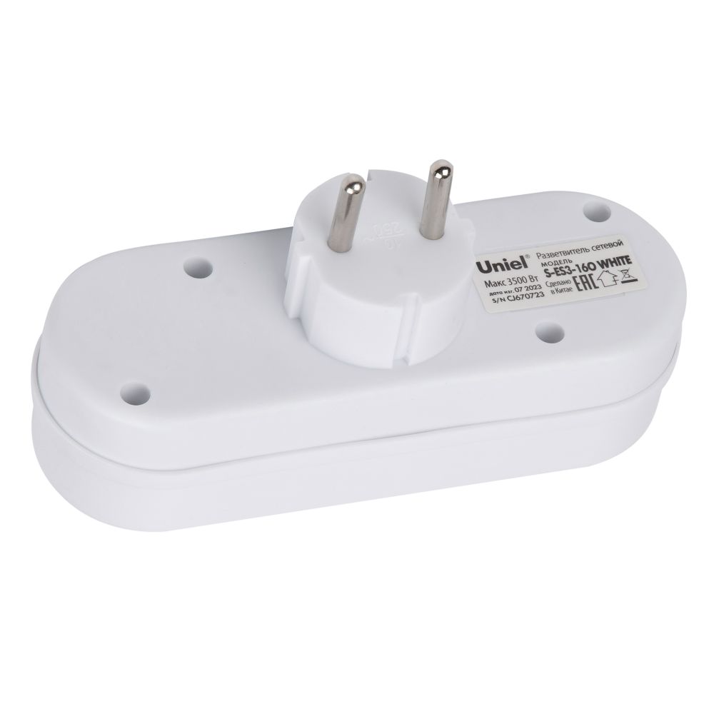 S-ES3-16O WHITE Разветвитель сетевой. б-з. 3 гнезда. 16А. 3500Вт. Белый. ТМ Uniel