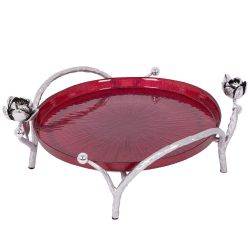 Фруктовница-конфетница Нимфея (поднос) Античное Серебро Бордовый