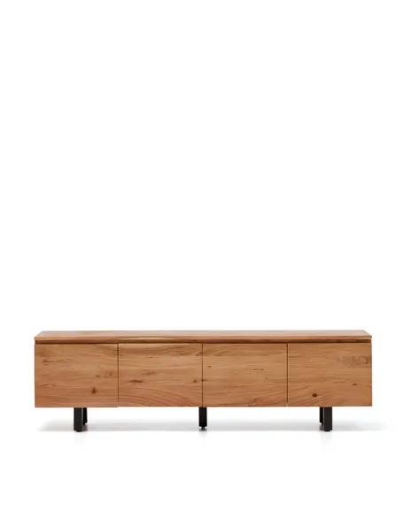 Тумба под телевизор Uxue с 4 дверцами из массива акации с беленой отделкой 200 x 58 см