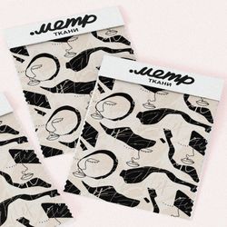 Ткань флис чёрно-белая минимализм лица