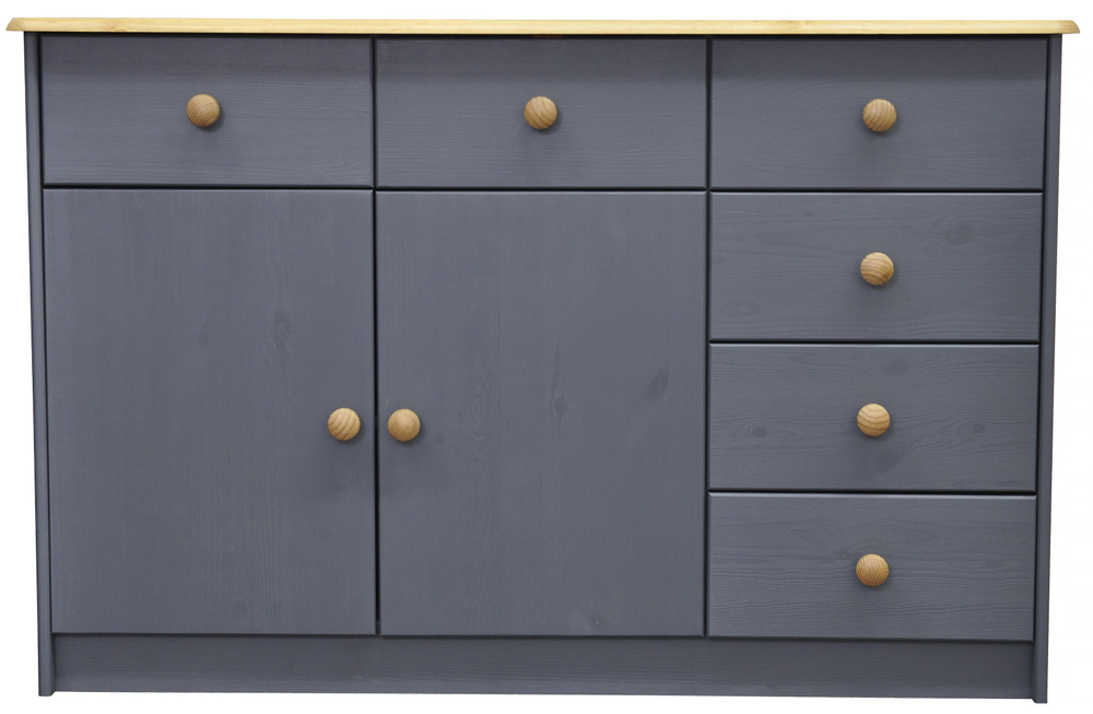 Комод 113х35х73, Хаба, с 6 ящиками для одежды, 2 двери, тумба под телевизор, массив сосны, серый, Dipriz