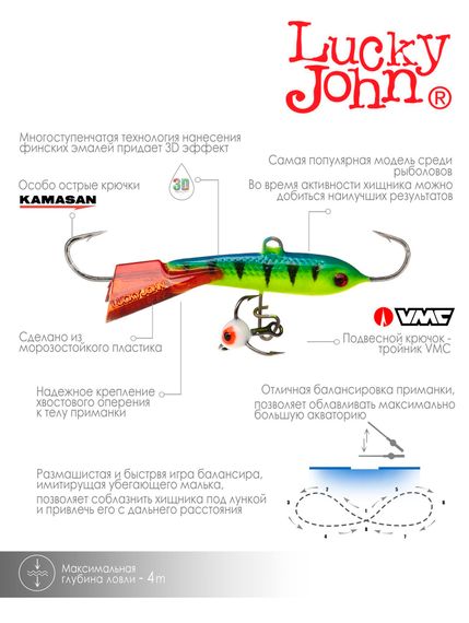 Балансир Lucky John CLASSIC 4 с тр. 40мм/36RT блистер