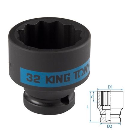 Цена на KING TONY (453032M) Головка торцевая ударная двенадцатигранная 1/2", 32 мм