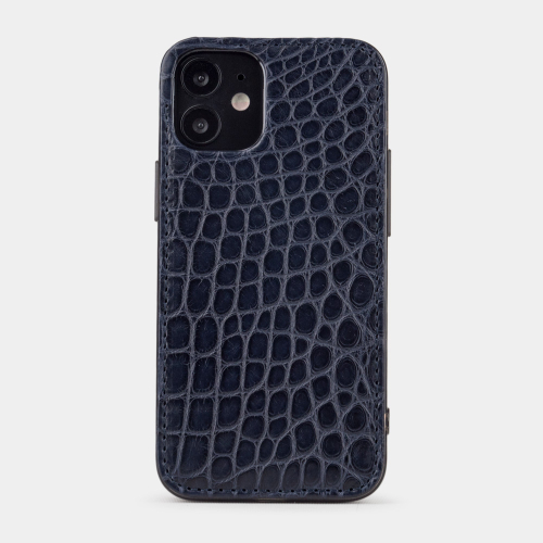 Чехол-накладка для iPhone 12 Mini из натуральной кожи аллигатора, темно-синего цвета