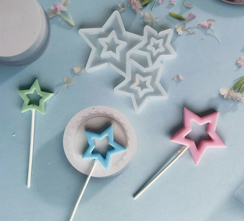 Силиконовая форма для леденцов «Звезды сквозные 3 в 1»