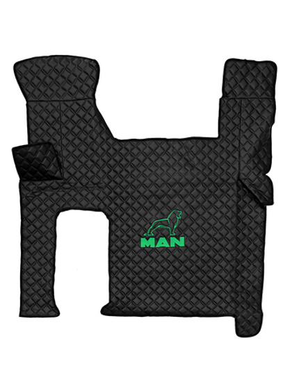 Ковры MAN TGX с 2-мя ящиками (автомат) (экокожа, черный, черный кант, зеленая вышивка)