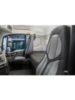 Чехлы Люкс VOLVO FH-13 после 2018 года: водитель от сиденья, пассажир от стойки кабины (один вырез под ремень) (экокожа, черный, серая вставка)