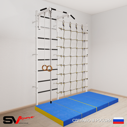 Шведская стенка Sv Sport усиленная 61340 (Турник стандарт/Канат/Кольца/Мат 2м/Канатный лаз)