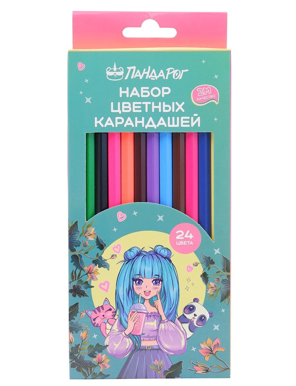 Карандаши цветные ПандаРог Аниме, 24 цвета, деревянные, шестигранные