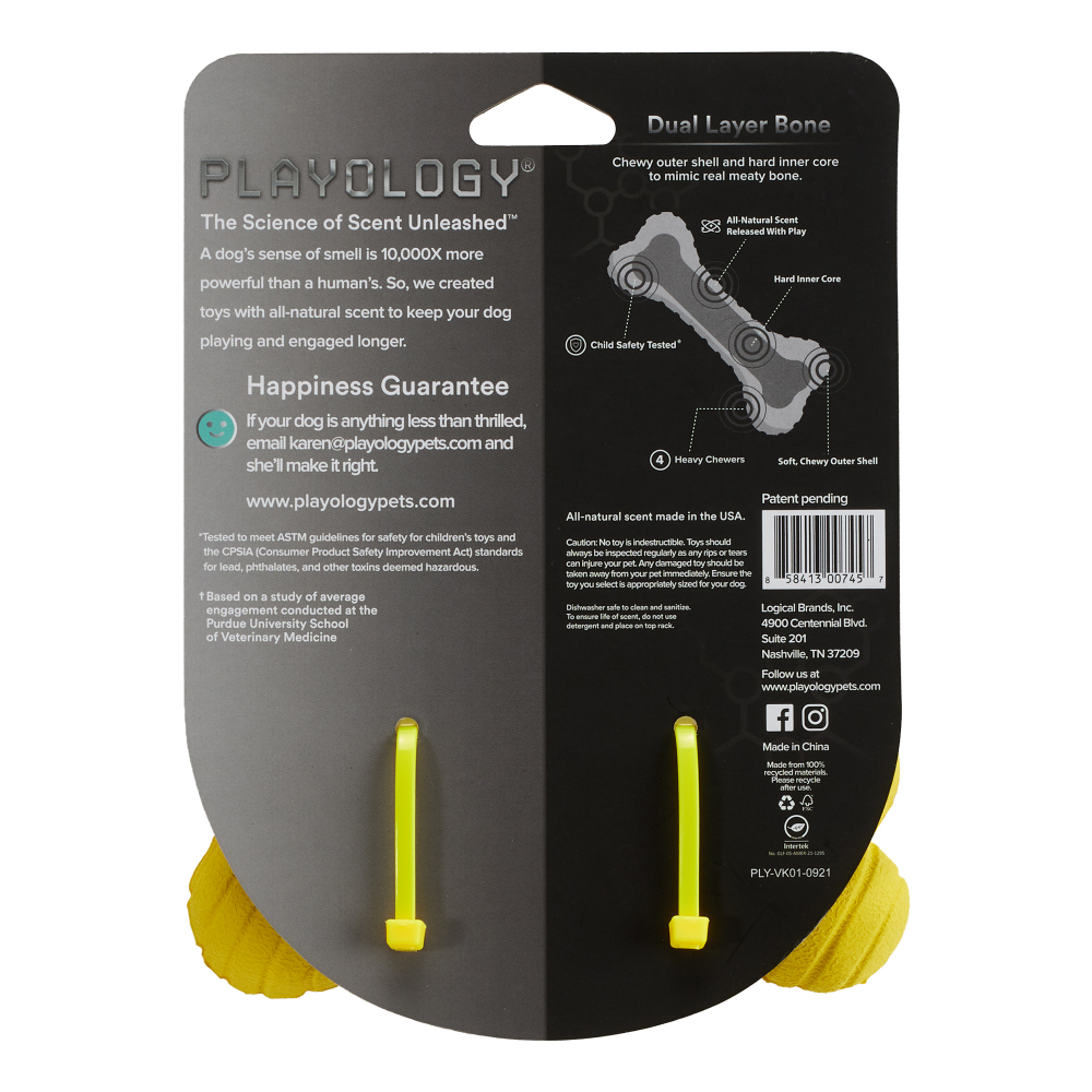 Playology двухслойная жевательная косточка DUAL LAYER BONE для собак средних и крупных пород с ароматом курицы, большая, цвет желтый