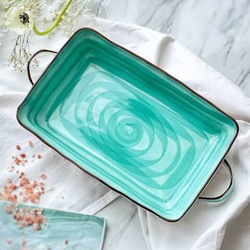 Блюдо с ручками Aqua 1,95 л, 19,5*30 см, ручная работа, фарфор