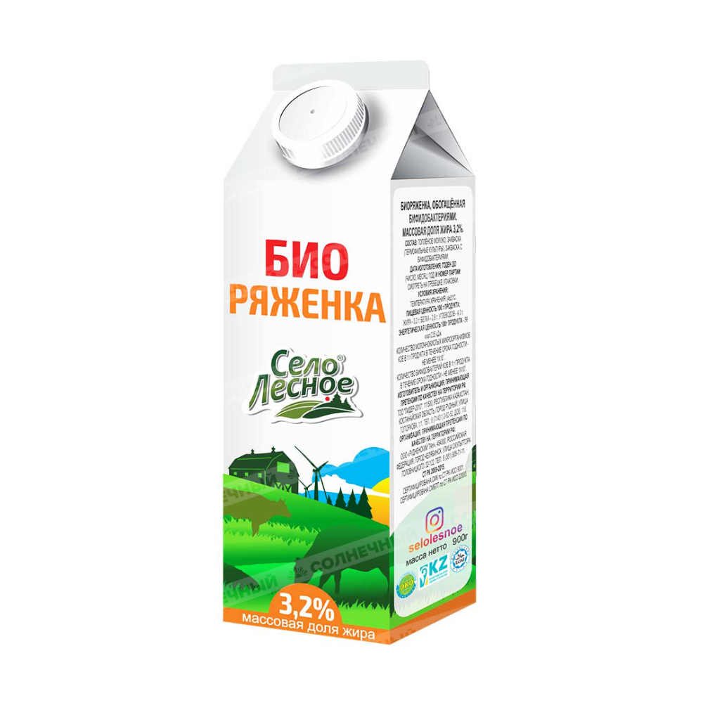 Био ряженка Село Лесное 3,2% 900 гр