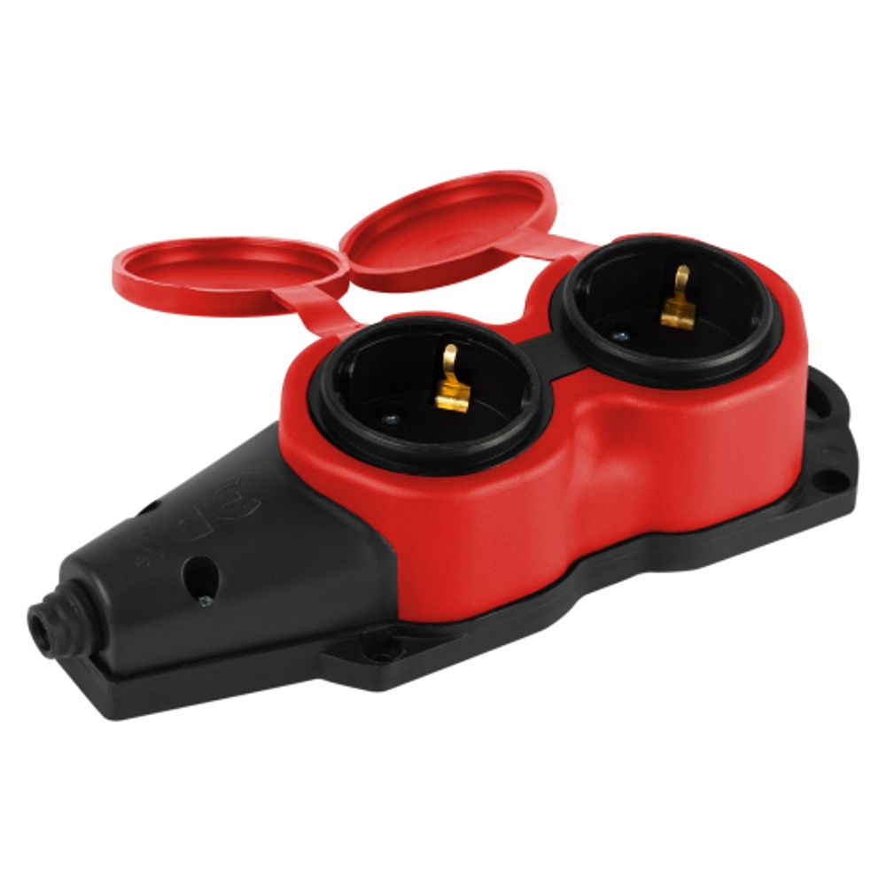 Колодка ЭРА KX-2e-RED-IP44 каучуковая с заземлением 2 розетки 16A IP44 красная