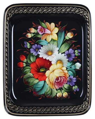 Жостовский поднос декоративный, размер 33х26 см (A13), металлический