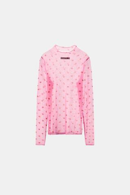 ZARA ТОП ИЗ ТОНКОГО ТРИКОТАЖА С СЕРДЕЧКАМИ, РОЗОВЫЙ МЕЛАНЖ