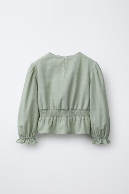 ZARA РУБАШКА С ПРОШВОЙ И ВОЛАНАМИ, МЯГКИЙ ЗЕЛЕНЫЙ