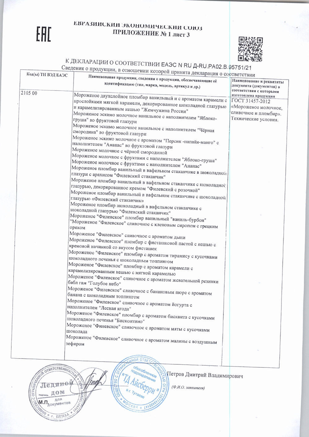 Мороженое Стандарт пломбир 15% ванильное Айсберри 2,2 кг