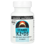 Source Naturals, Витамин K2 + D3, 30 таблеток