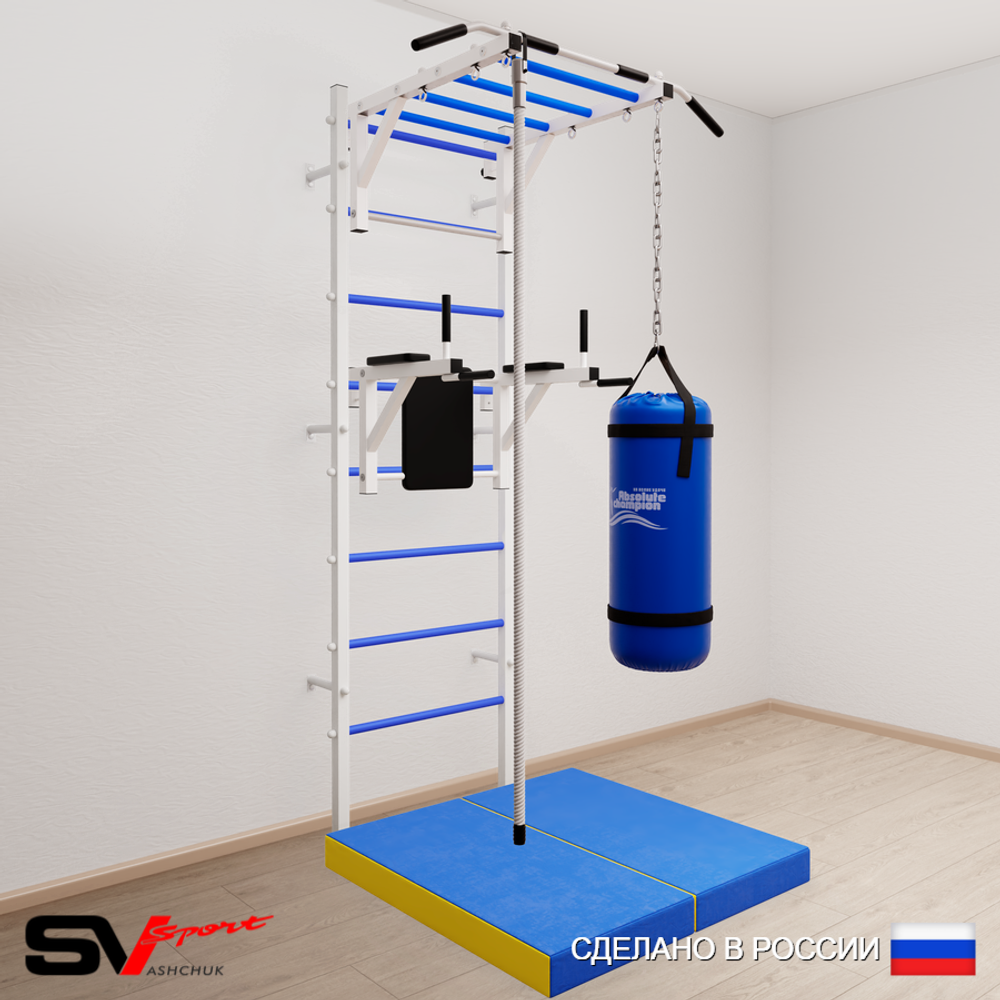 Шведская стенка Sv Sport 5406 (Турник рукоход/Брусья/Канат/Цепь/Мешок 22кг/Мат 1м)