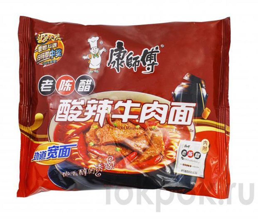 Лапша со вкусом кислой острой говядины Kang Shi Fu Old Mature vinegar & Hot Beef, 111 гр