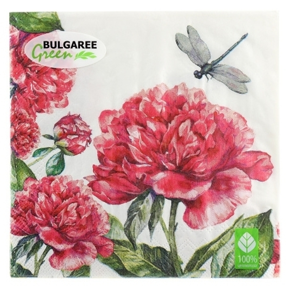 BULGAREE GREEN Салфетки 33*33см"Пионы" 3-сл 20шт/уп