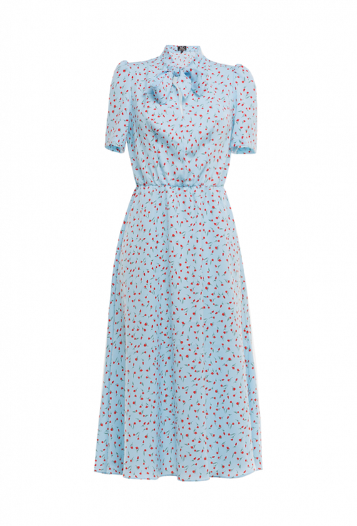 Платье с коротким рукавом голубое 02-01-24 SS