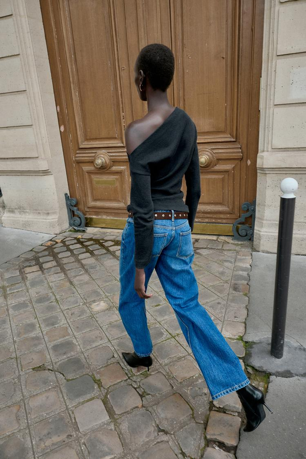 ZARA ТОП АСИММЕТРИЧНОГО КРОЯ ИЗ МЯГКОЙ ТКАНИ, ЧЕРНЫЙ МЕЛАНЖ