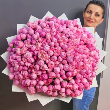 Букет из 101 кустовой пионовидной розы сорта "Силва Пинк"
