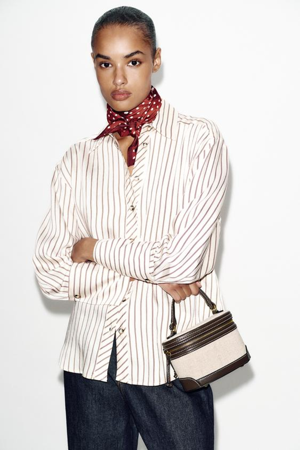 ZARA КОМБИНИРОВАННАЯ ЖЕСТКАЯ СУМКА, СВЕТЛО-БЕЖЕВЫЙ