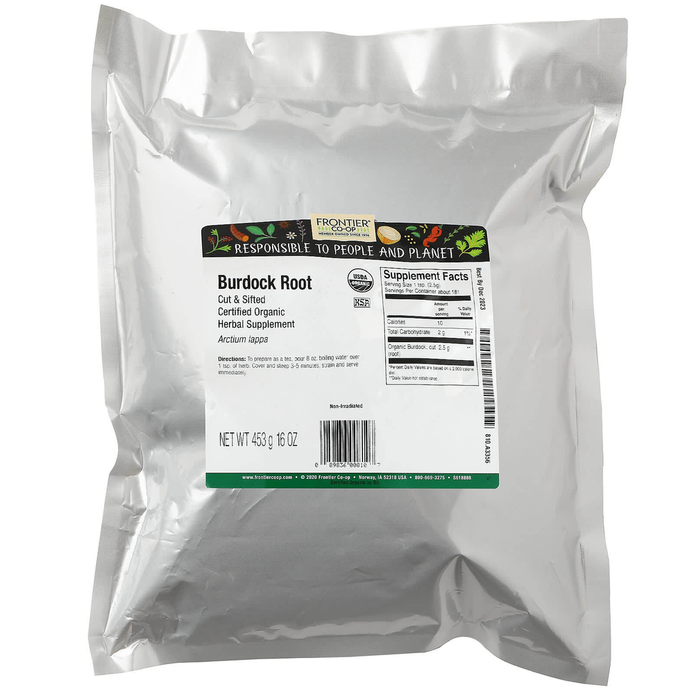 Frontier Co-op, органический нарезанный и просеянный корень лопуха, 453 г (16 унций)