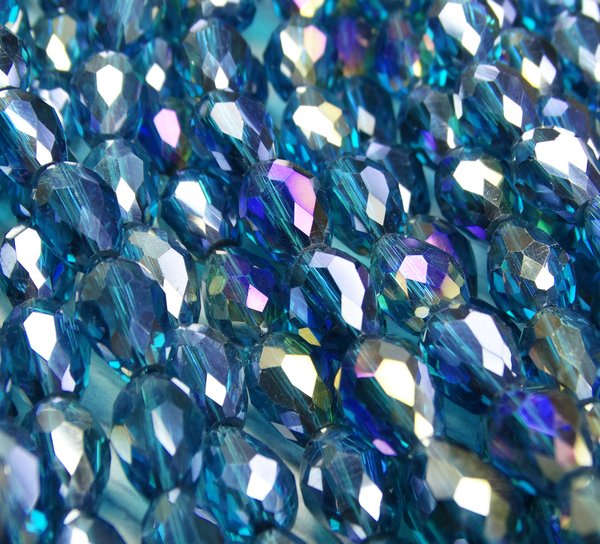 БК012ДС118 Хрустальные бусины-капли, цвет: морская волна AB прозрачный, 11х8 мм, кол-во: 15 шт.