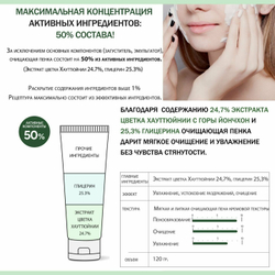 Derma Factory Пенка очищающая с экстрактом хауттюйнии - Houttuynia cordata 24% cleansing foam, 120г