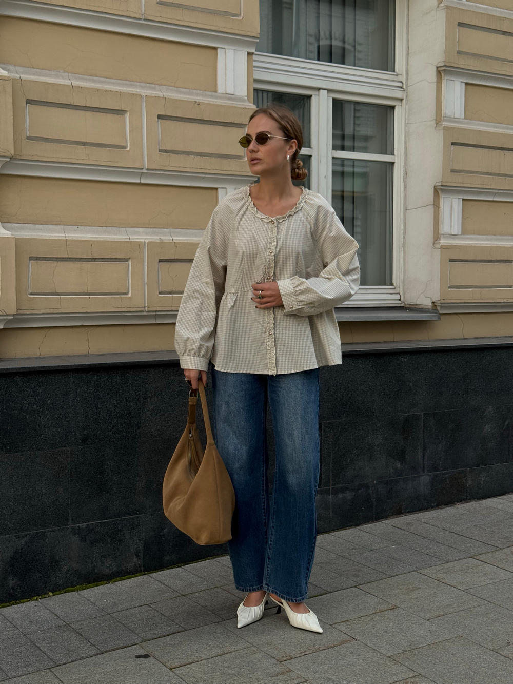 Рубашка Miu в клетку молочный