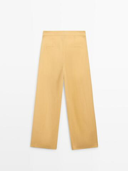 Massimo Dutti Льняные брюки прямого кроя, желтый