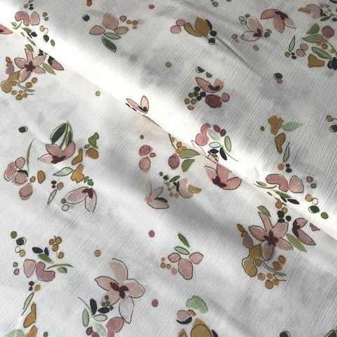 Ткань вискоза белая с цветочками 3256