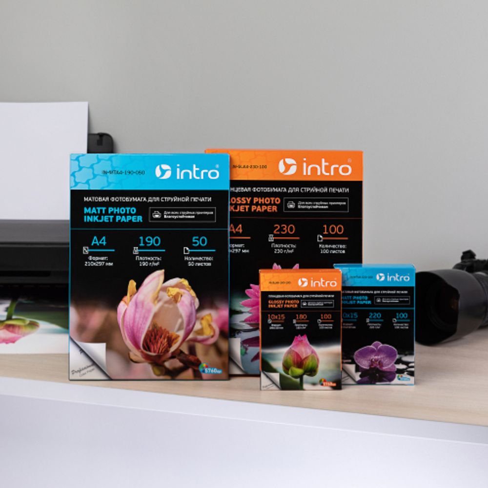 Фотобумага Intro GLA4-230-100 глянцевая 230g/м2 А4 100 листов для струйной печати | Intro
