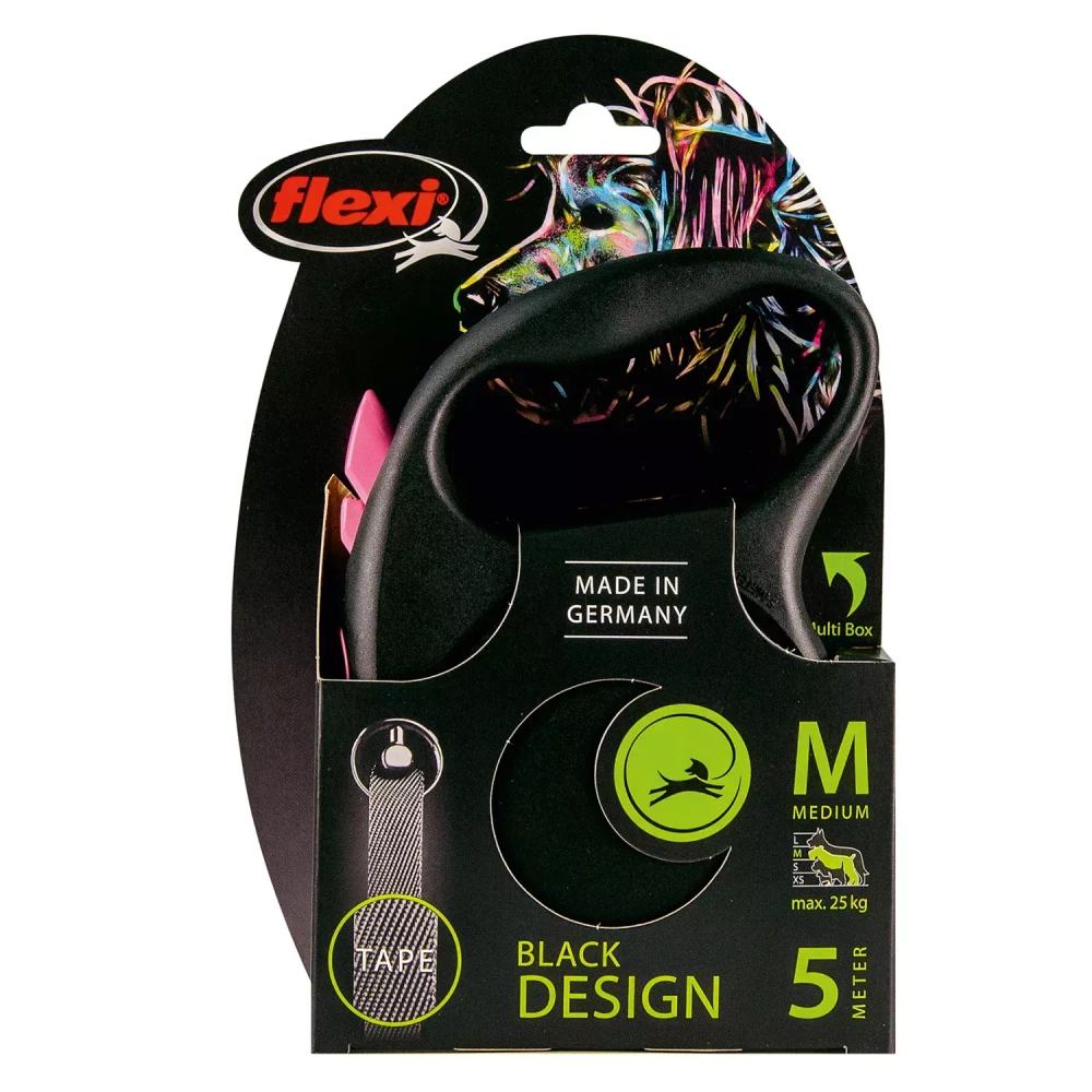flexi рулетка Black Design M ( до 25 кг ) лента черный розовый