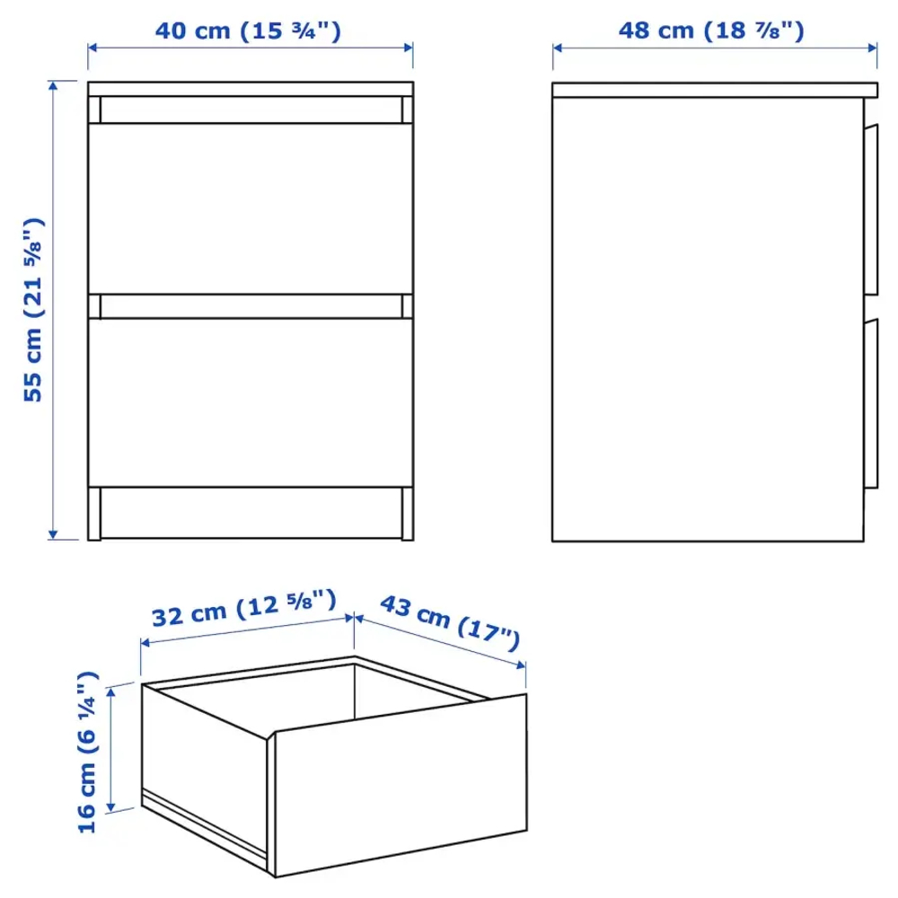 Комод - IKEA MALM/МАЛЬМ ИКЕА, 55х48х40 см, белый глянцевый