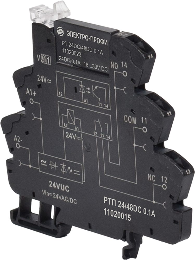 Реле твердотельное 24/48VDC, 0.1A, PUSH-IN зажим, 11020015 РТП